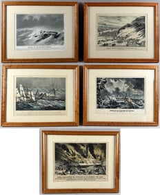 FIVE LITHOGRAPHS OF SHIP DISASTERS 19th Century Each approx. 10" x 13". Framed 16" x 20".