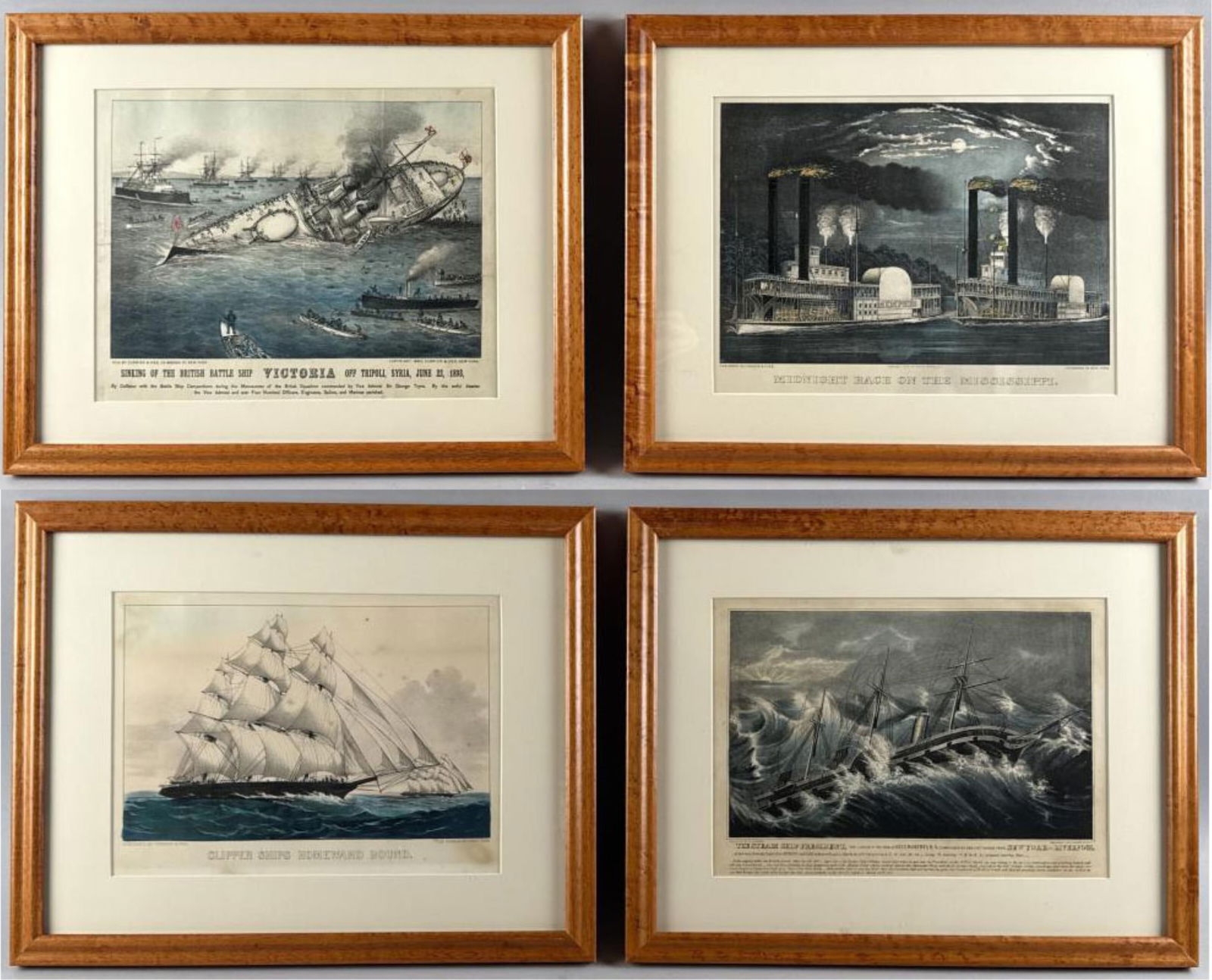 FOUR CURRIER & IVES HAND-COLORED SMALL FOLIO LITHOGRAPHS New York, 19th Century Each approx. 9" x (1 of 5)