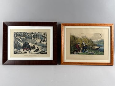 TWO CURRIER & IVES HAND-COLORED SMALL FOLIO LITHOGRAPHS New York, 19th Century Approx. 10.75" x 15"
