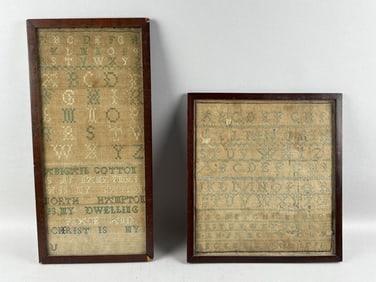 TWO EARLY AMERICAN SCHOOLGIRL NEEDLEWORK SAMPLERS Late 18th Century