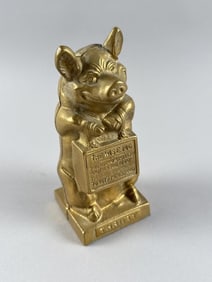 CAST BRASS "THRIFTY THE WISE PIG" STILL BANK 20th Century Height 6.25".