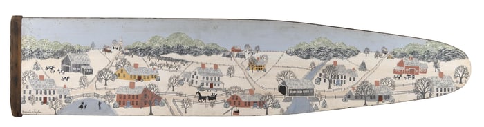 BONNIE TAYLOR (America, 20th Century), Snowy village scene across from the Woodstock Inn, Woodstock,