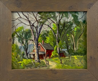 PASQUALE D'ORSI (Massachusetts, 1903-1982), "The Red House, Vermont"., Oil on board, 12" x 16".