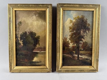 AMERICAN SCHOOL (Late 19th Century,), Pair of landscapes, likely New England., Oils on canvas, 12.5"
