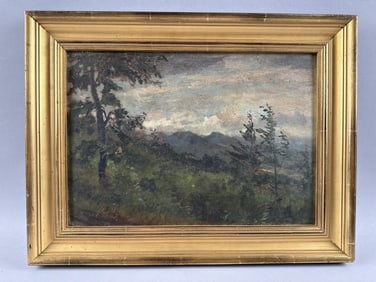 AMERICAN SCHOOL (Early 20th Century,), Mountain landscape., Oil on board, 10" x 14". Framed 13" x