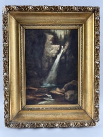 AMERICAN SCHOOL (19th Century,), Waterfall, possibly New Hampshire., Oil on canvas, 14" x 10".