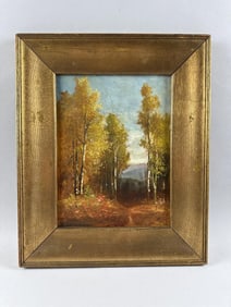 BENJAMIN CHAMPNEY (Massachusetts/New Hampshire, 1817-1907), Landscape with birches., Oil on board,