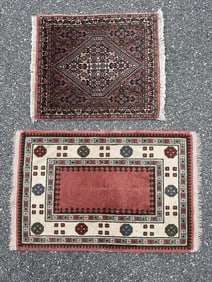 TWO SMALL ORIENTAL MATS: 1'10" X 2'1" AND 2'0" X 3'0" Late 20th Century