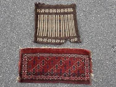 TWO SMALL ORIENTAL RUGS: 1'3" X 2'8" AND 1'6" X 1'7" Mid- to Late 20th Century