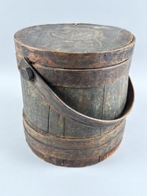 BLUE PAINTED FIRKIN 19th Century Height exclusive of handle 9".