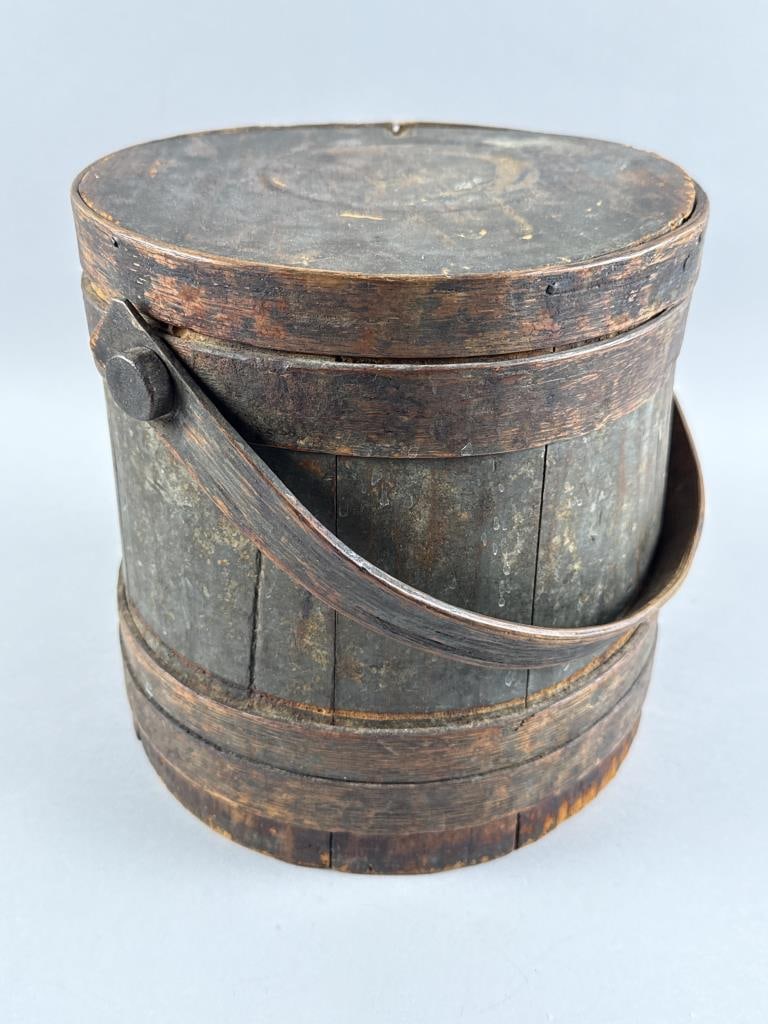 BLUE PAINTED FIRKIN 19th Century Height exclusive of handle 9". (1 of 3)