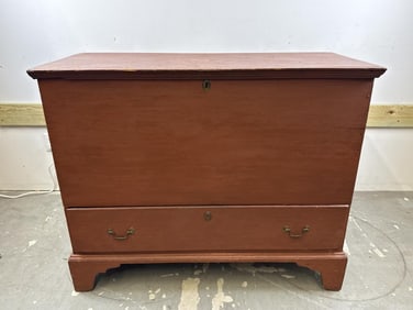 RED PAINTED PINE BLANKET CHEST 19th Century Height 37". Width 46". Depth 21".