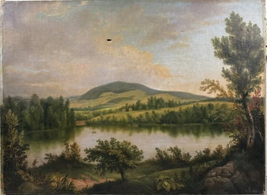 AMERICAN SCHOOL (19th Century,), Mountain landscape., Oil on canvas, 26" x 36". Unframed.