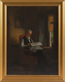 PLATT POWELL RYDER (New York, 1821-1896), Interior scene with a bearded gentleman reading a