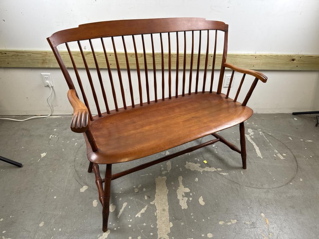 WINDSOR BENCH Early 20th Century Back height 36". Seat height 17". Length 48". (1 of 2)