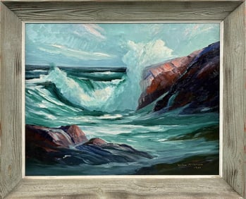 WILMA MCINTYRE (America, 20th Century), Crashing surf., Oil on canvas, 22" x 28". Framed 27" x 33".