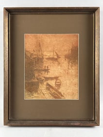PHILIP LESLIE HALE (Massachusetts, 1865-1931), Harbor scene at sunrise., Etching printed in