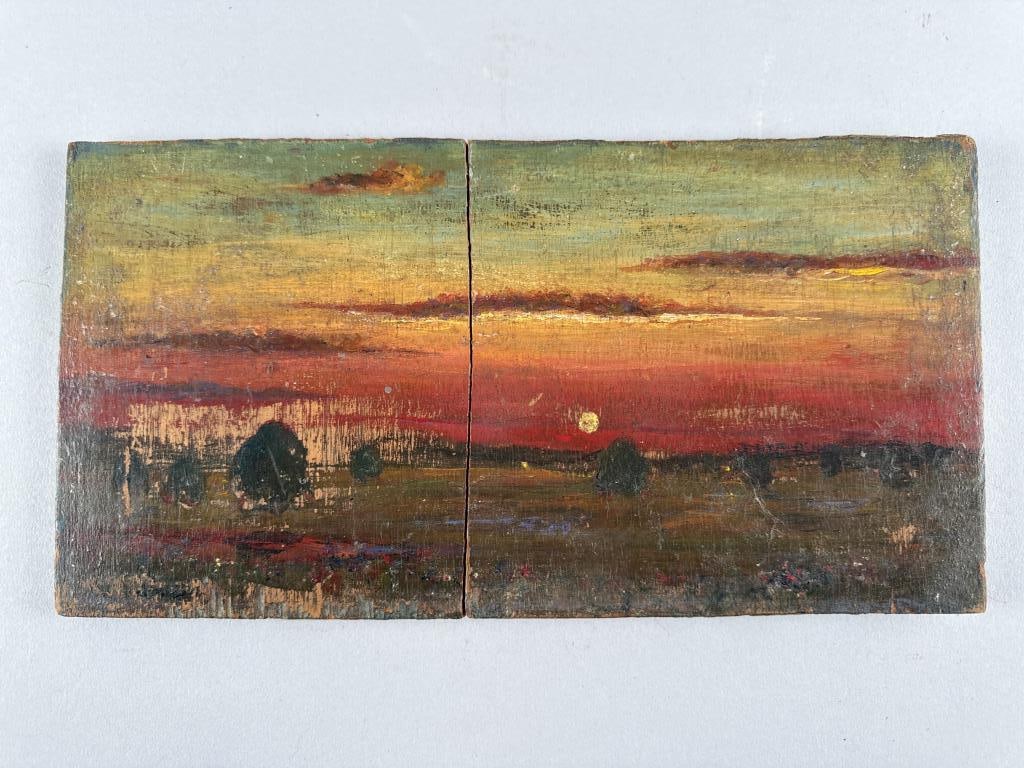 STYLE OF MARTIN JOHNSON HEADE (America, Late 19th Century), Sunset over the marsh., Oil on panel, 6" (1 of 3)