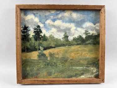 AMERICAN SCHOOL (20th Century,), Meadow landscape., Oil on canvas, 12" x 14". Framed 13" x 15".