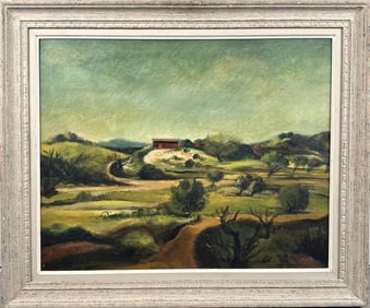 AMERICAN SCHOOL (20th Century,), Regionalist-style landscape., Oil on canvas, 24" x 30". Framed