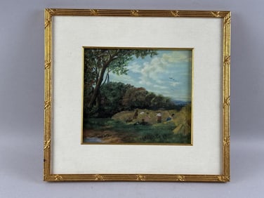 AMERICAN SCHOOL (Late 19th Century,), Wheat gatherers., Pastel on paper, 7.5" x 8.5" sight. Framed