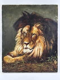 AMERICAN SCHOOL (Early 20th Century,), Portrait of a lion., Oil on canvas, 25" x 20". Unframed.
