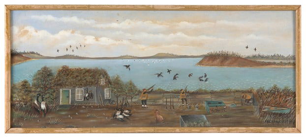 A. ELMER CROWELL (East Harwich, Massachusetts, 1862-1952), Duck and goose blind., Oil on board, 10"