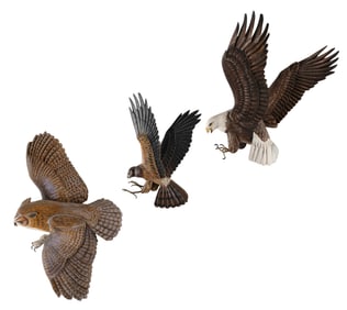 THREE R.G. JANSSON BIRDS OF PREY WALL MOUNTS Cape Cod, Massachusetts, 1889-1970 Lengths from 8" to