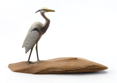 HAROLD GIBBS MINIATURE GREAT BLUE HERON Barrington, Rhode Island, 1866-1970 Height 5". Length 7.5".