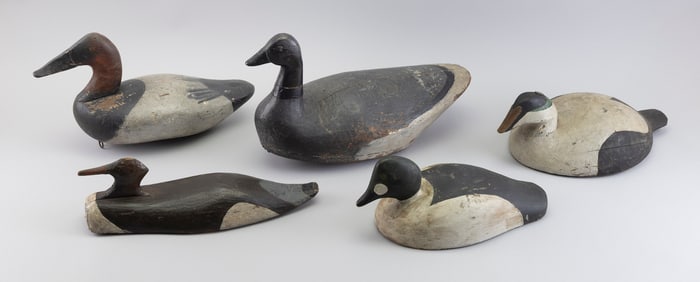 FIVE DECOYS Early 20th Century Lengths from 13" to 19".
