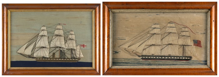 TWO ENGLISH WOOLWORKS 19th Century Framed 18" x 27.5" and 17.5" x 23".