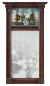 U.S.S. "WASP" AND H.M.S. "FROLIC" FEDERAL MAHOGANY VENEER AND EGLOMISE MIRROR Possibly New England