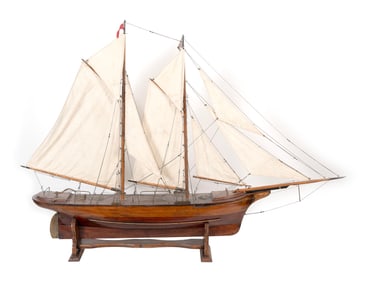 MODEL OF A GAFF-RIGGED TOPSAIL SCHOONER Late 19th Century Height approx. 43.5". Length 63".
