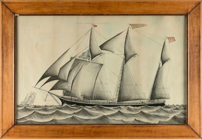 AMERICAN SCHOOL (19th Century,), Portrait of the Great Lakes three-masted schooner Alice B. Norris.,