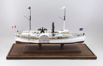CASED MODEL OF THE SIDEWHEELER "CITY OF KEY WEST" Contemporary Case height 29". Length 44.5". Width