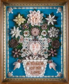 SHELLWORK PICTURE "A TOKEN OF MY LOVE" 20th Century Framed 22.5" x 18".