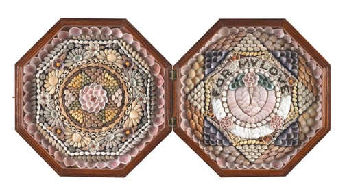 DOUBLE SAILOR'S VALENTINE "FOR MY LOVE" 20th Century Each side 11.5" x 11.5".