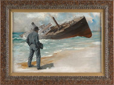 ATTRIBUTED TO ANTON OTTO FISCHER (New York/Germany, 1882-1962), Man on shore observing a beached