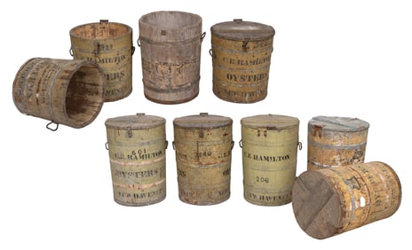 NINE OYSTER BARRELS New Haven, Connecticut, 20th Century Heights from 18" to 27".