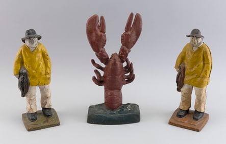 CAST IRON LOBSTER AND OLD SALT DOORSTOPS Early 20th Century Heights from 11.5" to 13".