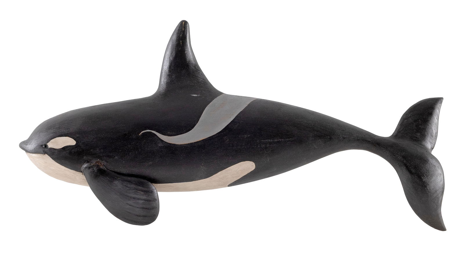 ROGER MITCHELL CARVED KILLER WHALE PLAQUE Massachusetts, Contemporary Length 26".: ROGER MITCHELL CARVED KILLER WHALE PLAQUEMassachusetts, ContemporarySigned on reverse.Length 26". Height 12". Depth approximately 1.875".