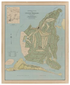 DEVELOPMENT MAP FOR OYSTER HARBORS, OSTERVILLE, MASSACHUSETTS Circa 1925 24.75" x 21.5". Framed 26"