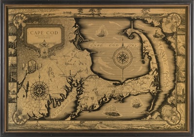 PICTORIAL MAP OF CAPE COD Circa 1931 23.5" x 34". Framed 26" x 37".