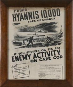CAPE COD WORLD WAR II-ERA POSTER Circa 1943 27" x 21.5" sight. Framed 33" x 27".