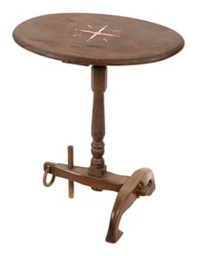 SAILOR-MADE PINE SIDE TABLE WITH WHALEBONE INLAY Late 19th Century Height 28". Top 24" x 18".