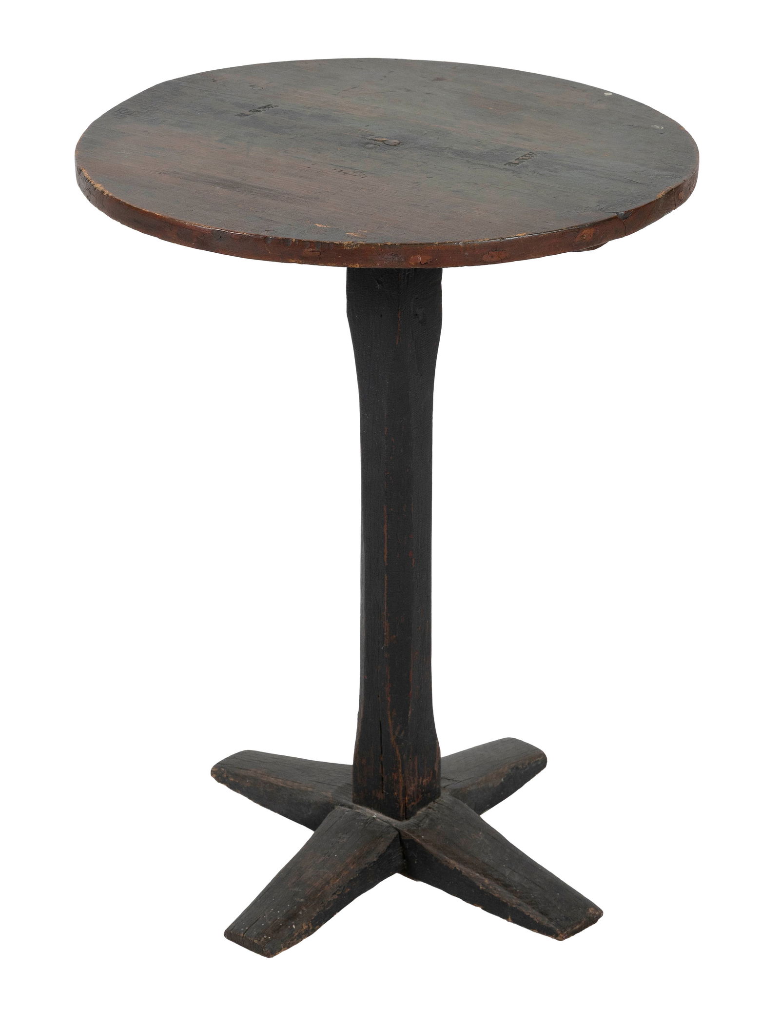 RARE NANTUCKET GREEN-BLACK PAINTED PINE STAND 18th Century Height 25.5". Top diameter 19.5". (1 of 5)