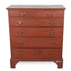 RED PAINTED MAPLE TALL CHEST 18th Century Height 48". Width 42". Depth 20".