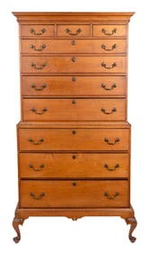 QUEEN ANNE MAPLE CHEST-ON-CHEST-ON-FRAME 18th Century Height 90". Width 36.5". Depth 19.5".