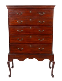 QUEEN ANNE CHERRY CHEST-ON-FRAME America, Third Quarter of the 18th Century Height 60". Width 39".