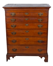 CHIPPENDALE TIGER MAPLE TALL CHEST Circa 1790 Height 50". Width 39". Depth 19".